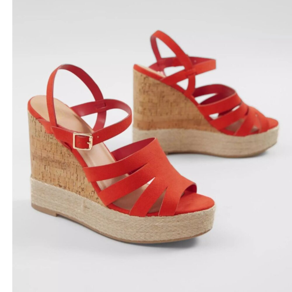 Buckle Dark Orange Wedge Sandals